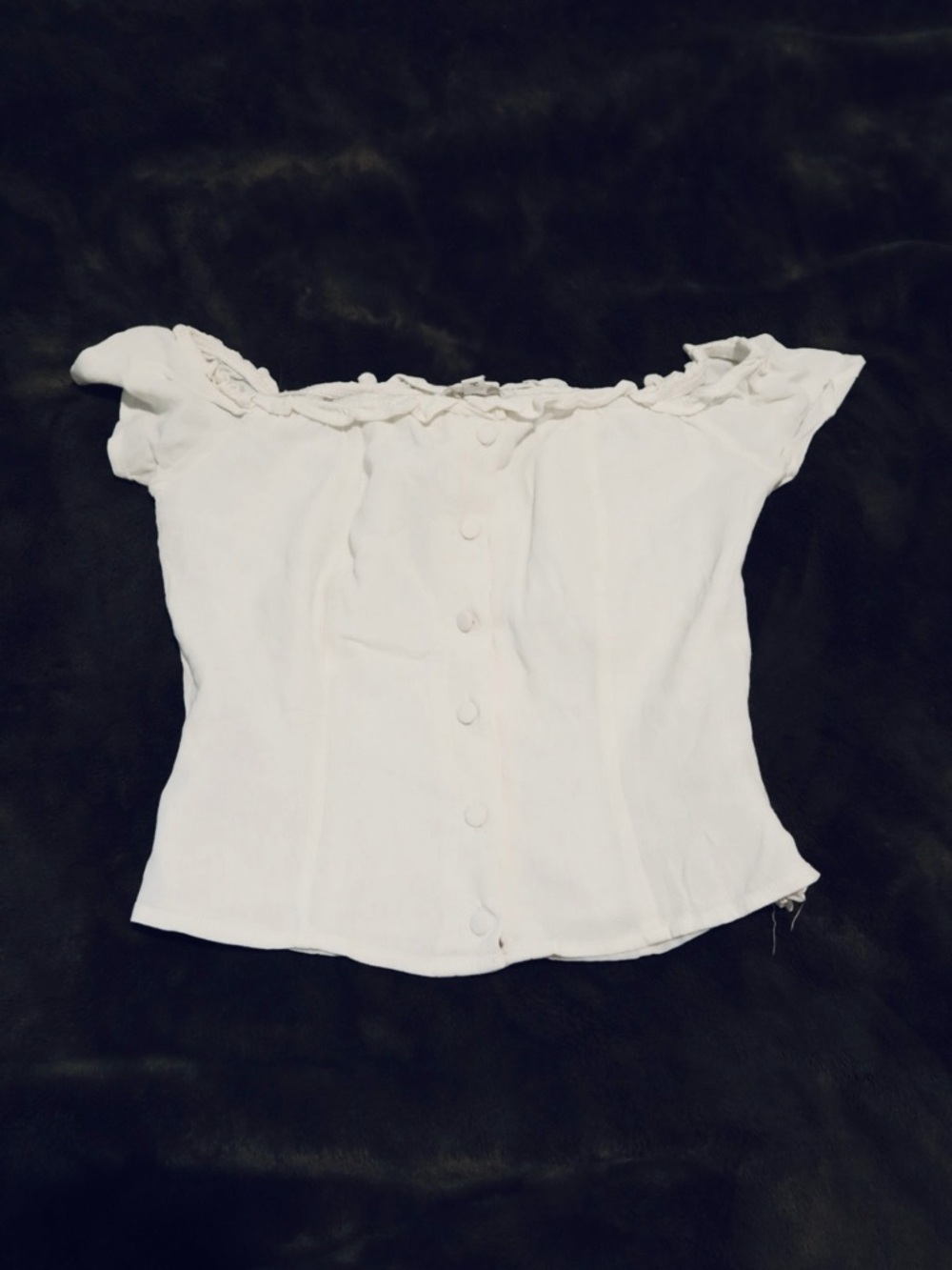 White Off-Shoulder Button-Front Women's Top